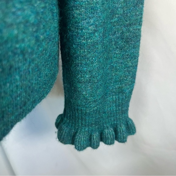Sundance Catalog Women’s Edwina Henley Sweater Pacific Teal Green Ruffle Size XL - Picture 8 of 9